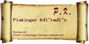 Plakinger Kármán névjegykártya
